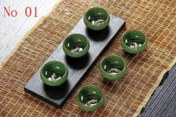 Teetassen-Set aus Keramik mit goldenem Fisch – chinesisches Jingdezhen-Design