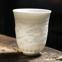 Teetassen-Set aus Knochenporzellan mit Ziegenmotiv – süße Keramiktassen mit Fat-Jade-Design