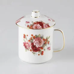 Teetassen-Set aus Porzellan mit Deckel und Löffel