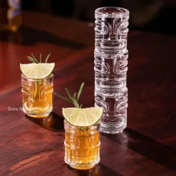 Tiki-Schnapsgläser-Set mit Tablett – Mini-Cocktail-Zubehör, 50 ml