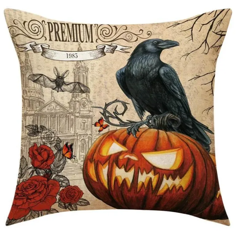 Totenkopf Kürbis Kissenbezüge – Halloween Leinen Dekokissen