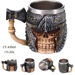 Totenkopf-Ritter-Bierkrug - Halloween-Krug aus Edelstahl mit Harz