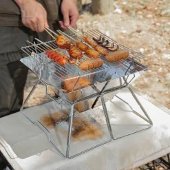 Tragbarer Campinggrill aus Edelstahl – faltbares, abnehmbares Kochwerkzeug