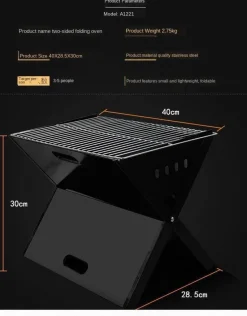 Tragbarer, faltbarer Holzkohlegrill – X-förmiger Outdoor-Grill