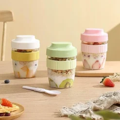 Tragbarer Frühstücksbecher mit Löffel – Vorratsbehälter für Lebensmittel für Studenten und Picknicks