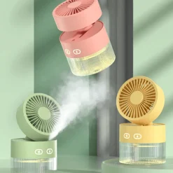 Tragbarer USB-Mini-Faltventilator mit warmem Licht und Sprühfunktion