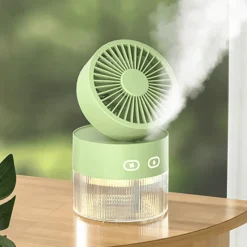 Tragbarer USB-Mini-Faltventilator mit warmem Licht und Sprühfunktion