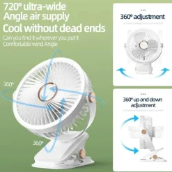 Tragbarer, wiederaufladbarer Kühlventilator zum Anklipsen – Mehrwinkel-Außenventilator