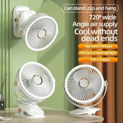 Tragbarer, wiederaufladbarer Kühlventilator zum Anklipsen – Mehrwinkel-Außenventilator