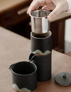 Tragbares Bergteekanne-Set – Reise-Keramikteekanne mit 3 Tassen