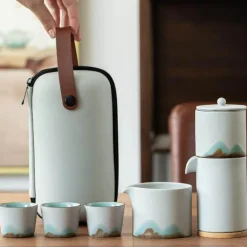 Tragbares Bergteekanne-Set – Reise-Keramikteekanne mit 3 Tassen