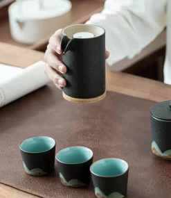 Tragbares Bergteekanne-Set – Reise-Keramikteekanne mit 3 Tassen