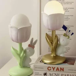 Tulpen-Kaninchen-Tischlampe – Niedliche Deko-Beleuchtung für Kinder