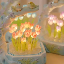 Tulpen-Nachtlicht – Lampe mit Blumen- und Vogel-Design