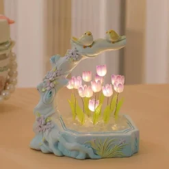 Tulpen-Nachtlicht – Lampe mit Blumen- und Vogel-Design