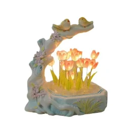 Tulpen-Nachtlicht – Lampe mit Blumen- und Vogel-Design