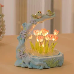 Tulpen-Nachtlicht – Lampe mit Blumen- und Vogel-Design