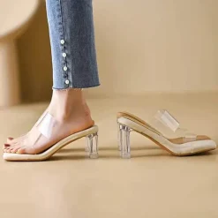 Ultraweiche High Heel-Slipper für Damen – Transparentes Mode-Schuhwerk