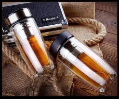 Umweltfreundliche, doppelt isolierte Glaswasserflasche – wiederverwendbares Trinkgeschirr