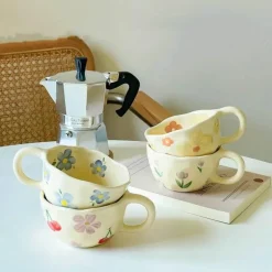 Unregelmäßiges Keramikbecher-Set im koreanischen Stil für Frühstückstee