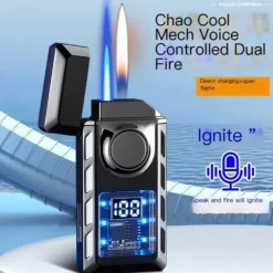 USB-Feuerzeug mit Doppelflamme – Buntes, wiederaufladbares, sprachgesteuertes Feuerzeug