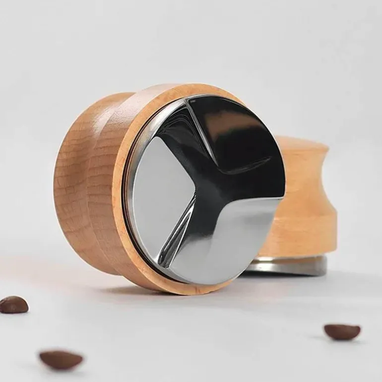 Verstellbarer Espresso-Stampfer – Edelstahl mit Griff aus Buchenholz