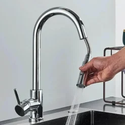 Verstellbarer goldener hoher Wasserhahn – minimalistisches Design