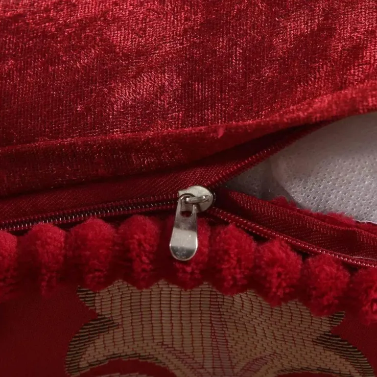 Vintage Blumen Kissenbezug - Rot Elfenbein Jacquard Europäisches Design 19x19 Zoll