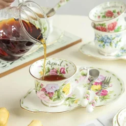 Vintage Bone China Kaffeetassen-Set – Phnom Penh Design für das Home Office