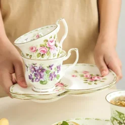 Vintage Bone China Kaffeetassen-Set – Phnom Penh Design für das Home Office