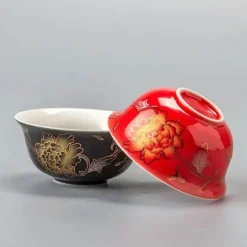 Vintage Chinesisches Goldenes Drachen Porzellan Teetassen Set - Keramikbecher