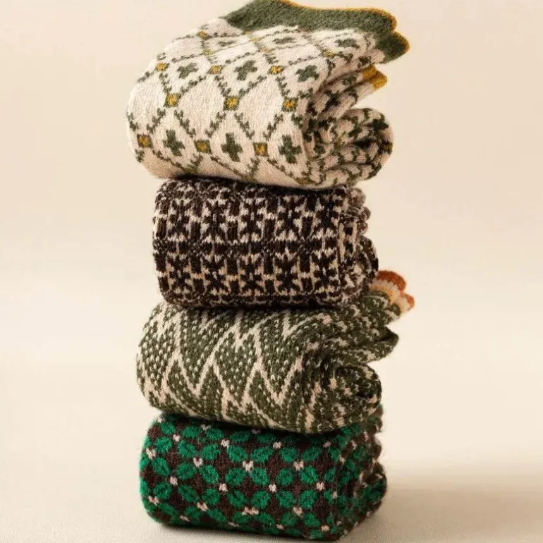 Vintage Damen Crew Socken - Retro Gemütliches Schuhwerk