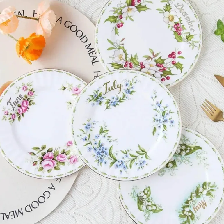 Vintage Flower Bone China Teller - Elegantes Küchengeschirr