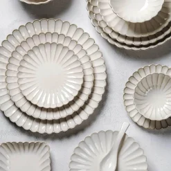 Vintage Gestreiftes Esstischset aus Keramik - Küchengeschirr