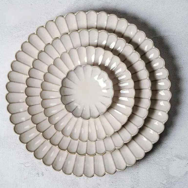 Vintage Gestreiftes Esstischset aus Keramik - Küchengeschirr