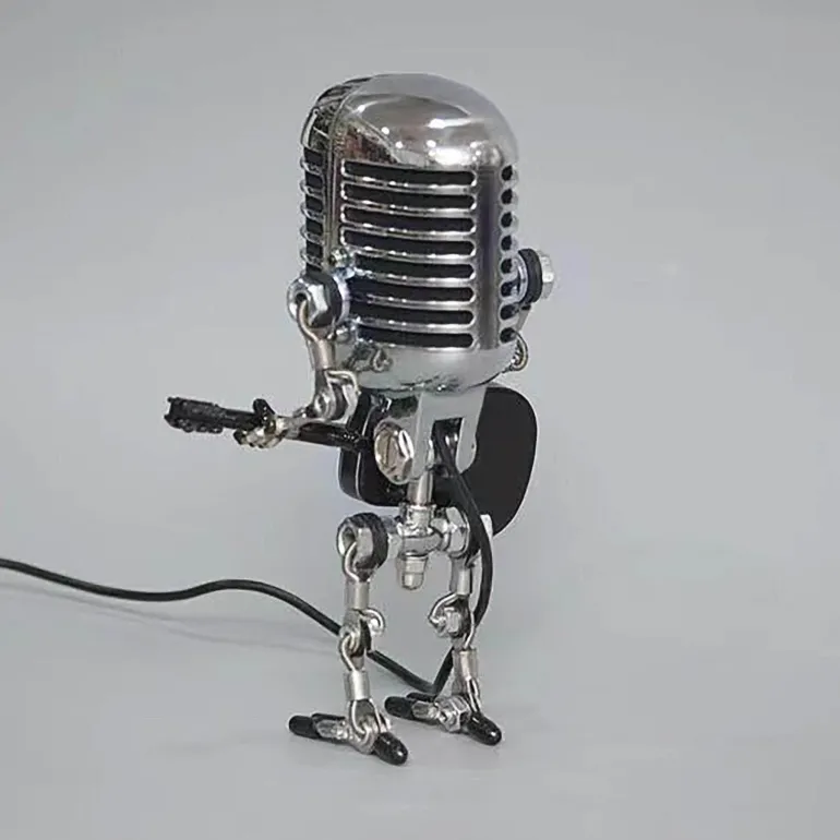 Vintage Gitarrenmikrofonlampe - Retro Musikdekor Roboterlicht