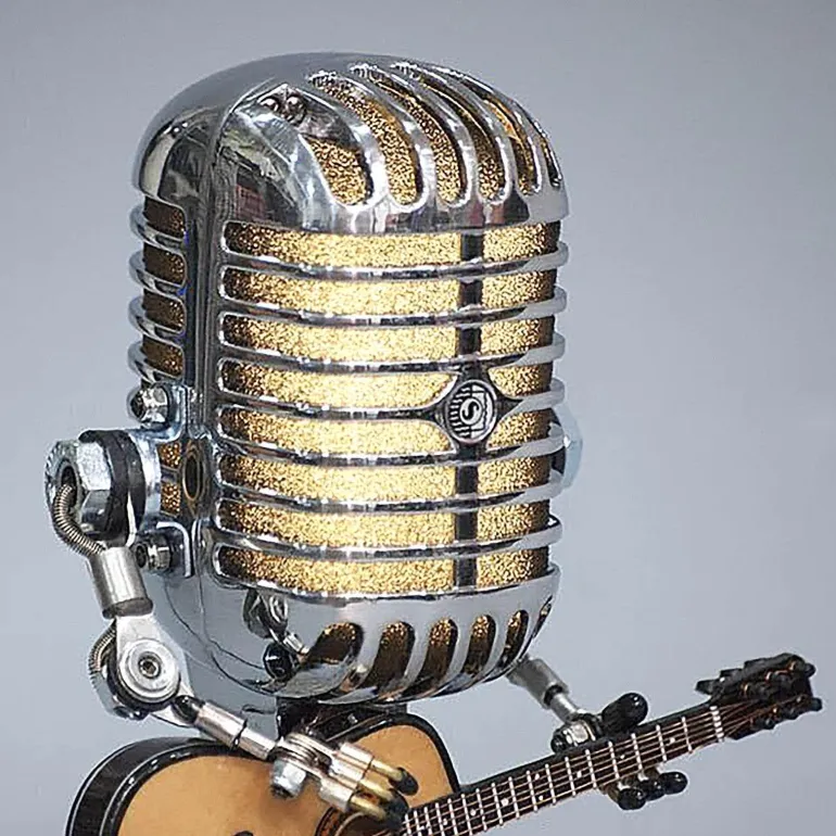 Vintage Gitarrenmikrofonlampe - Retro Musikdekor Roboterlicht