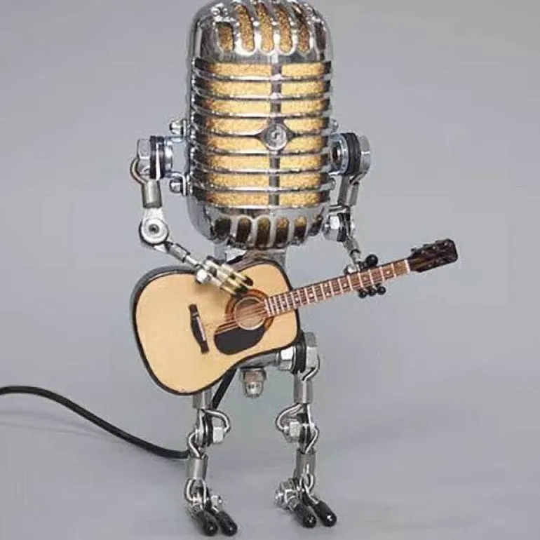 Vintage Gitarrenmikrofonlampe - Retro Musikdekor Roboterlicht