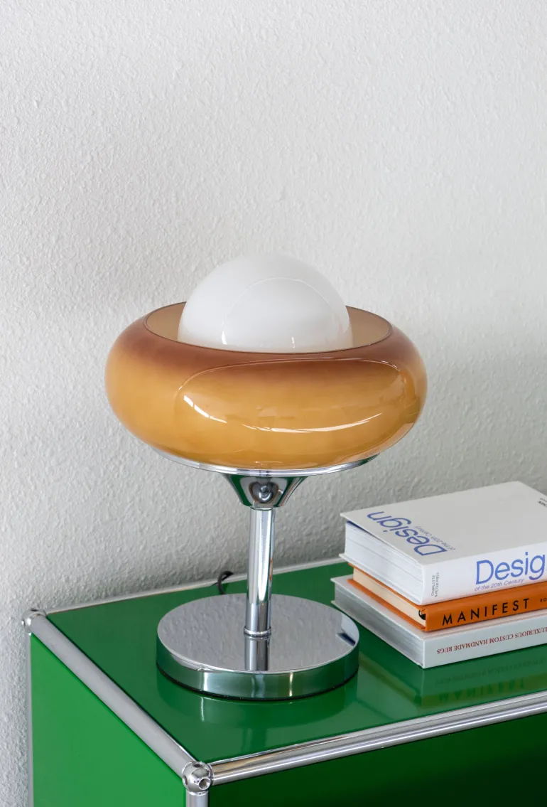 Vintage Glass Table Lamp – Chromed Metal