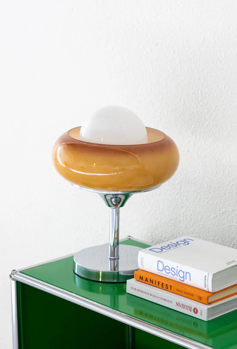 Vintage Glass Table Lamp – Chromed Metal