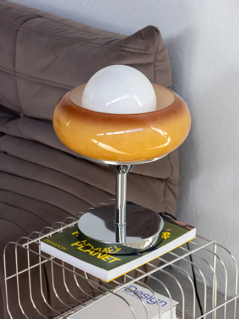 Vintage Glass Table Lamp – Chromed Metal