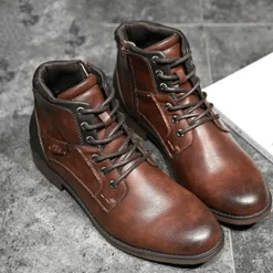 Vintage High-Cut Schnürstiefel für Herren im Winter – modisches warmes Schuhwerk
