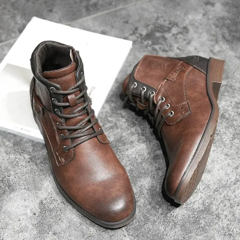 Vintage High-Cut Schnürstiefel für Herren im Winter – modisches warmes Schuhwerk