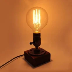 Vintage Industrial Dimmable Wooden Table Lamp - Retro Home Decor Lighting