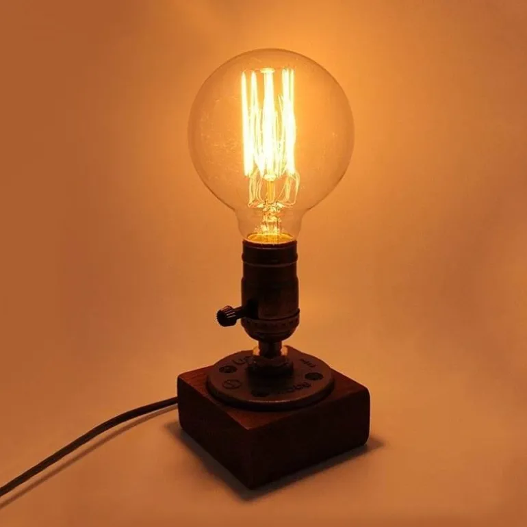 Vintage Industrial Dimmable Wooden Table Lamp - Retro Home Decor Lighting