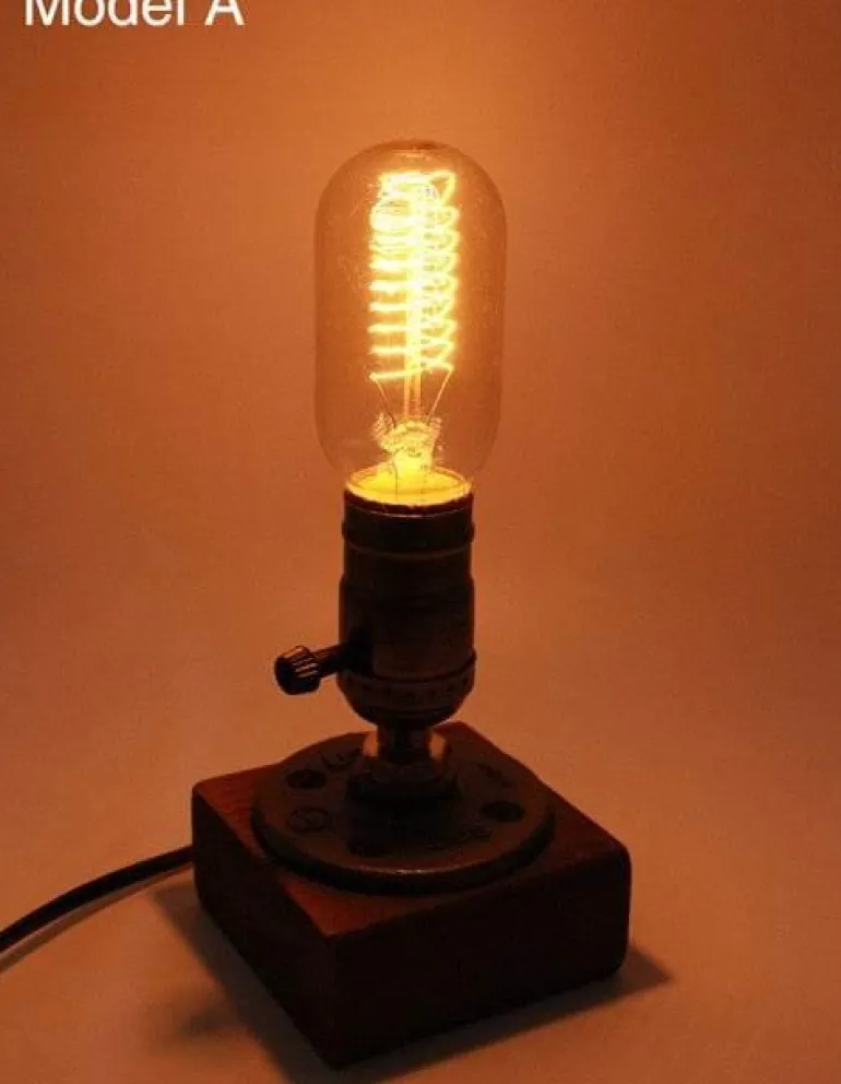 Vintage Industrial Dimmable Wooden Table Lamp - Retro Home Decor Lighting
