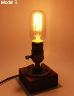 Vintage Industrial Dimmable Wooden Table Lamp - Retro Home Decor Lighting