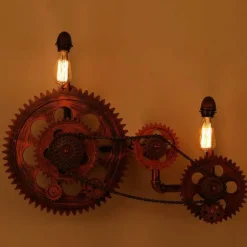 Vintage Industrial Wall Light - Creative Wood Gear Design