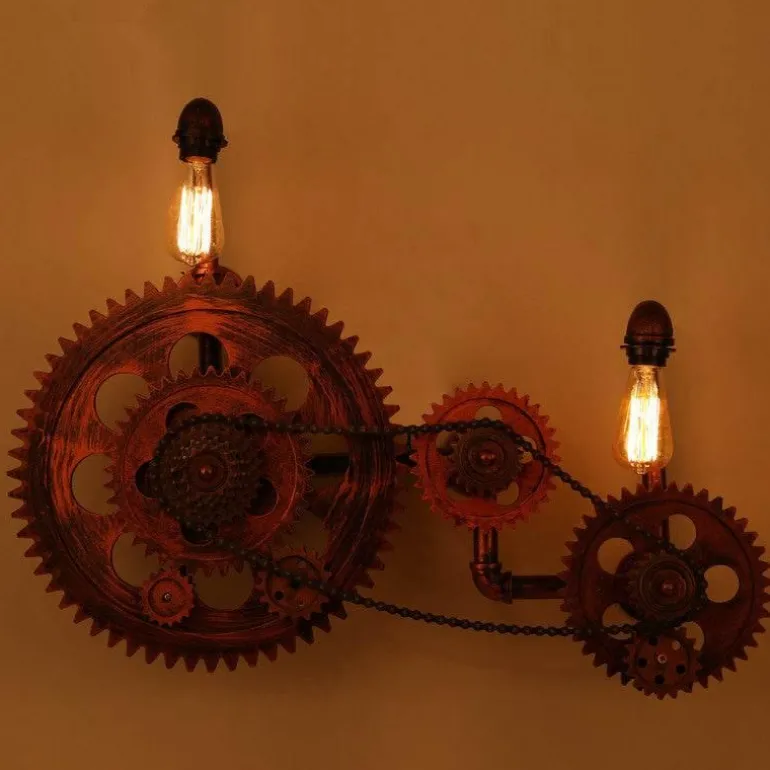 Vintage Industrial Wall Light - Creative Wood Gear Design