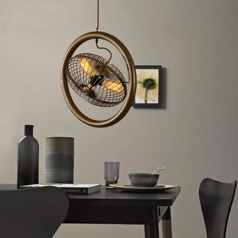 Vintage Iron Retro Ceiling Fan Chandelier Lamp